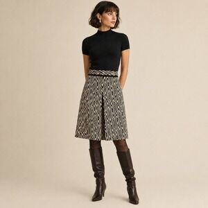 Ann Taylor 100% Silk A-Line Skirt Geometric Print Grosgrain Trim Black Ivory 4